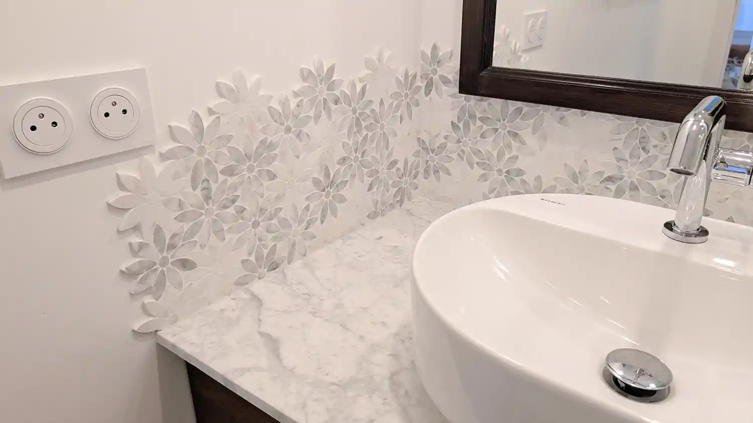Daisy Flower Marble Tiles Kitchen Bathroom Wall Splashback Tiles Shower Niche Sink Bathroom Kitchen Renovation Remodel  E-Mosaictile Design Journey  1